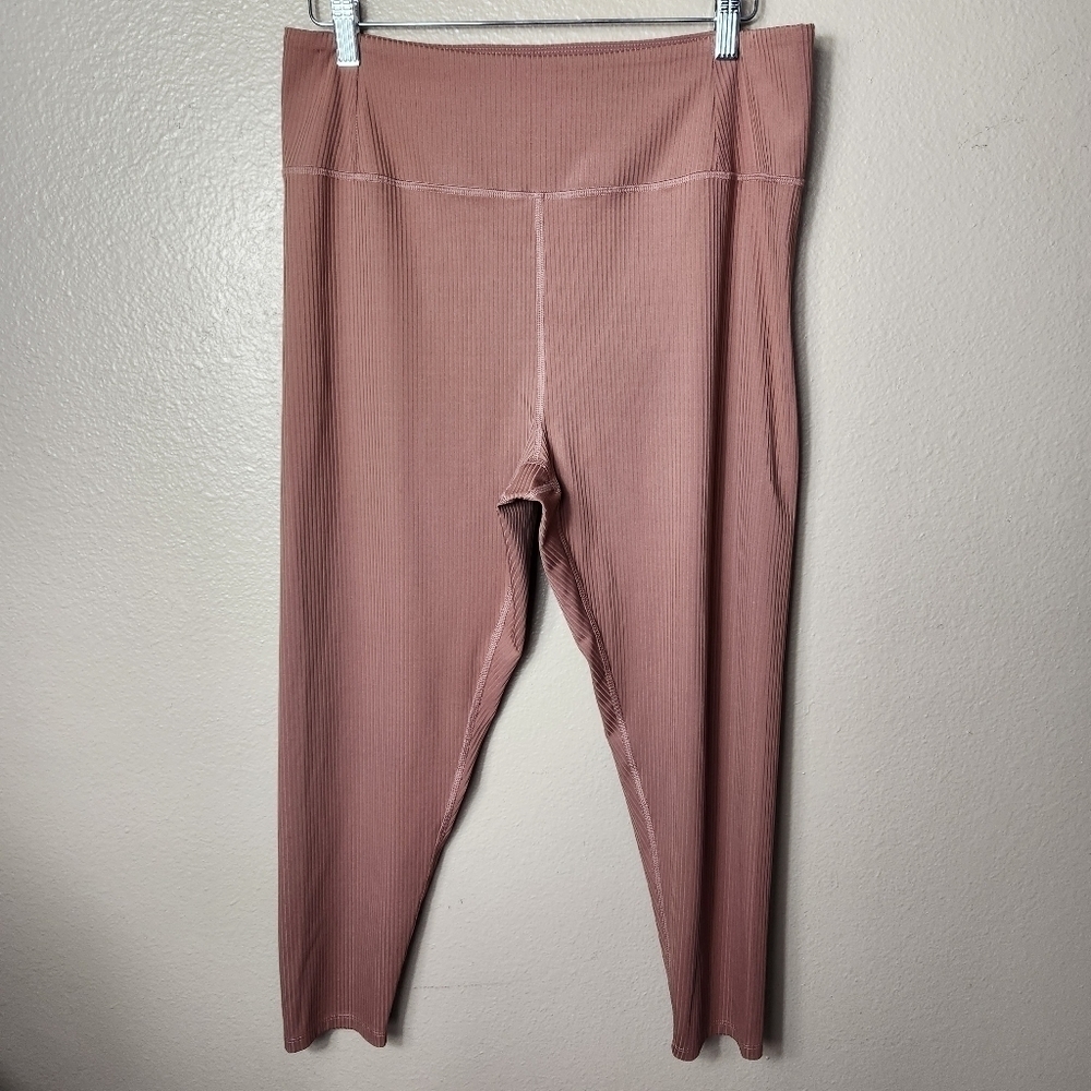 Girlfriend Collective Womens Rosewood Pink Ribbed Leggings-Size XXL